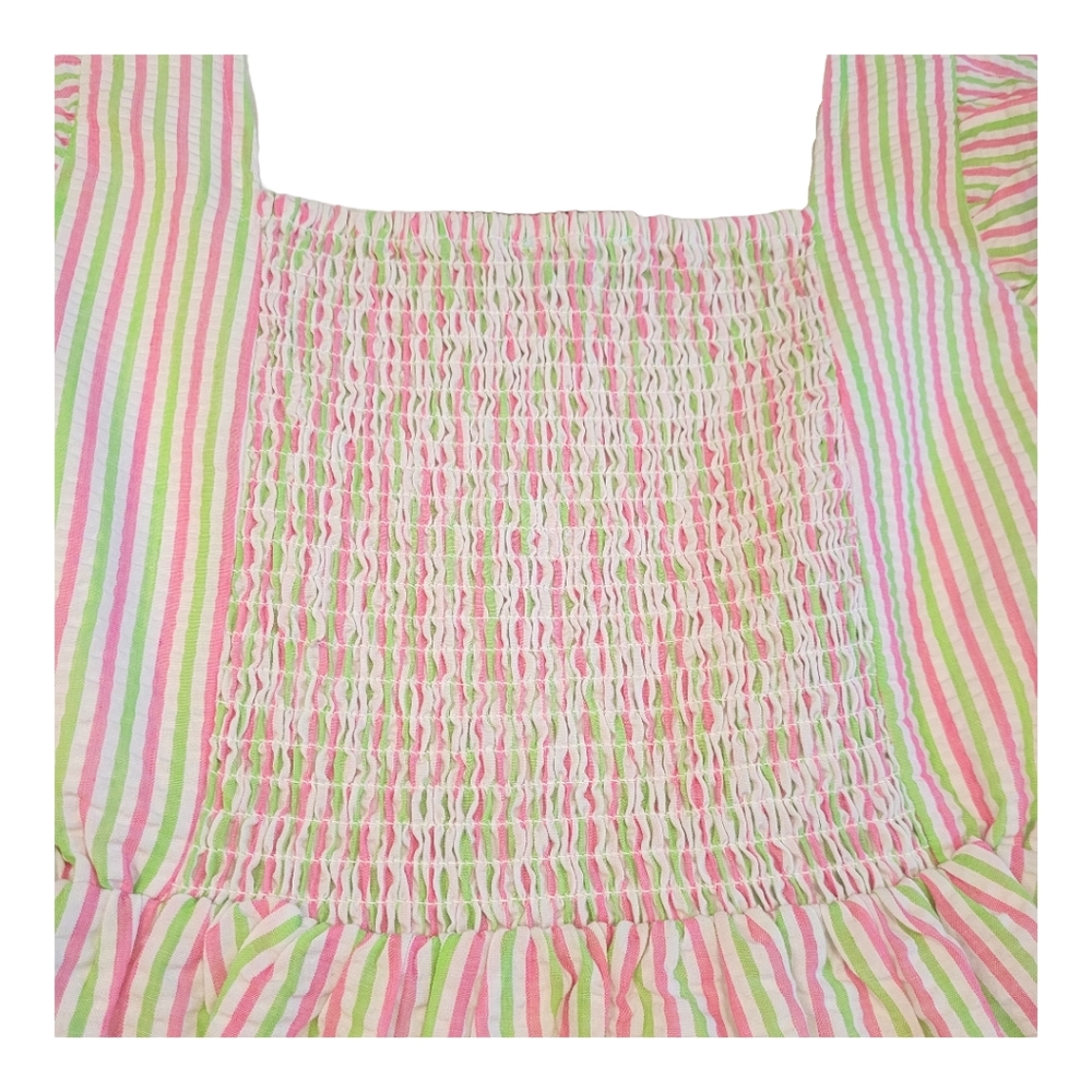 Draper James Flutter Sleeve White Green Pink Striped V-Neck Peplum Top NEW XL - Picture 6 of 16